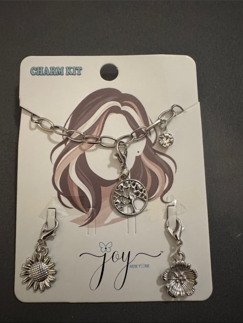 New Silver-Tone Tree of Life & Floral Charm Bracelet